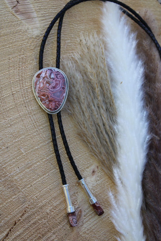 Crazy Lace Agate Bolo Tie