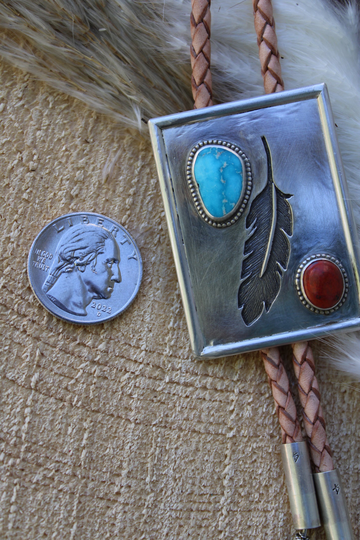 Turquoise and Sonora Sunrise Bolo Tie with Silver Overlay