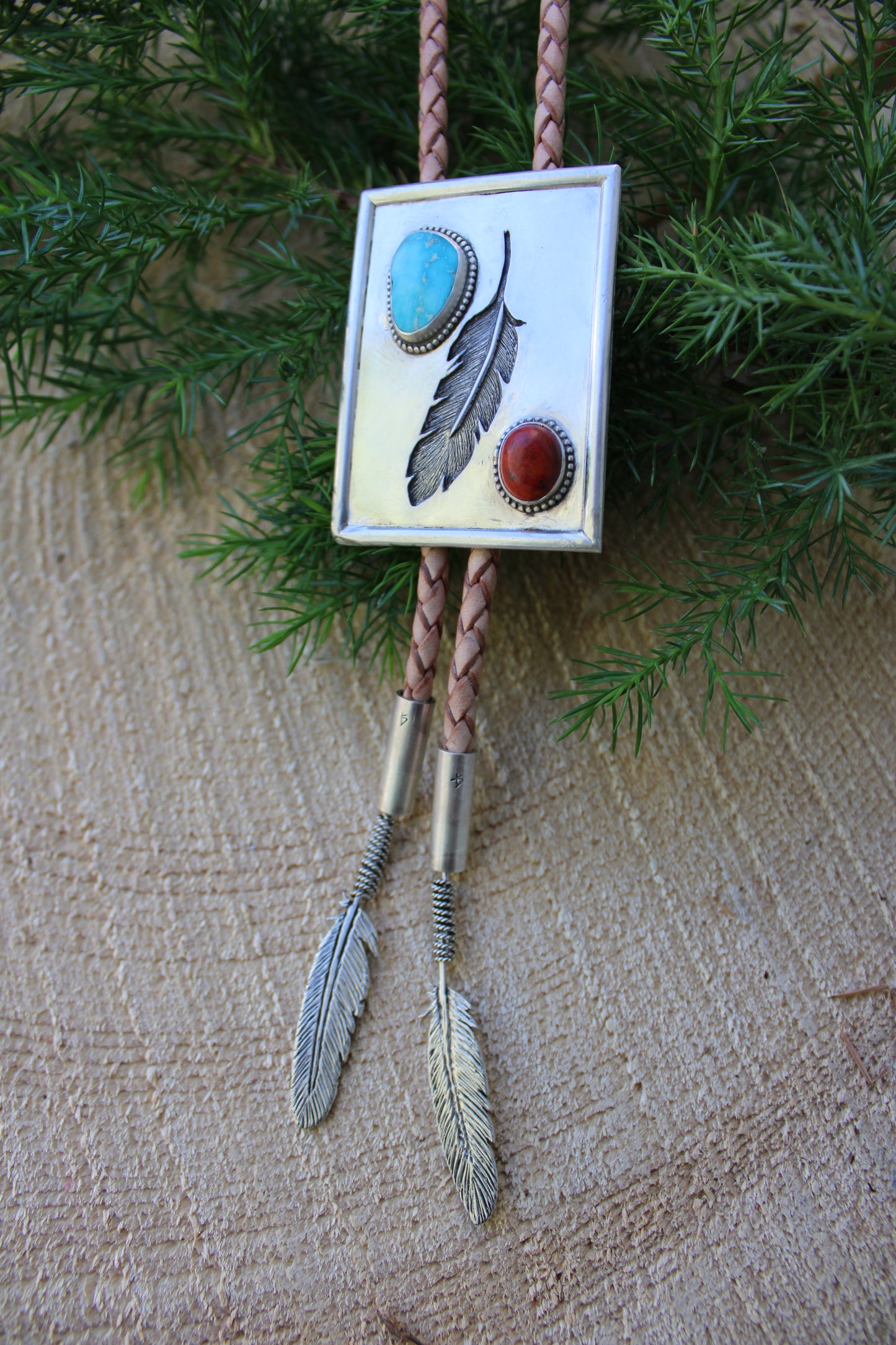 Turquoise and Sonora Sunrise Bolo Tie with Silver Overlay