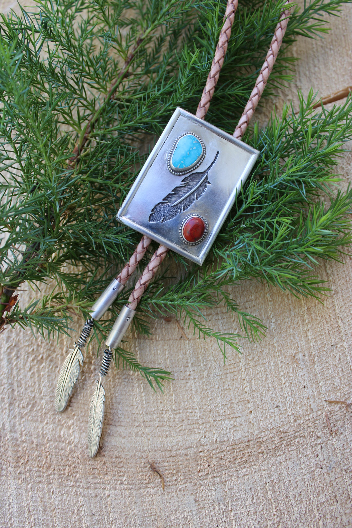 Turquoise and Sonora Sunrise Bolo Tie with Silver Overlay