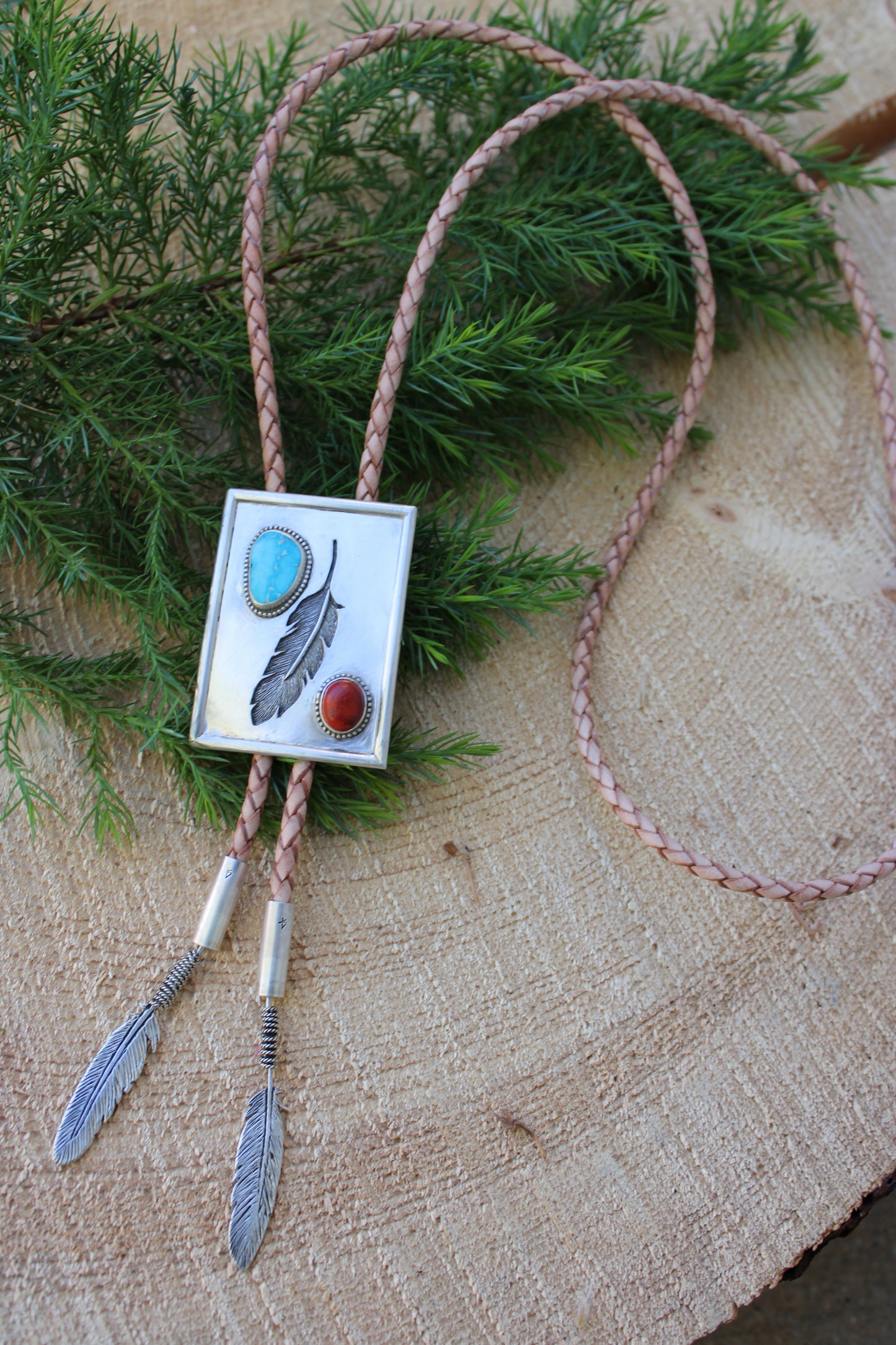 Turquoise and Sonora Sunrise Bolo Tie with Silver Overlay