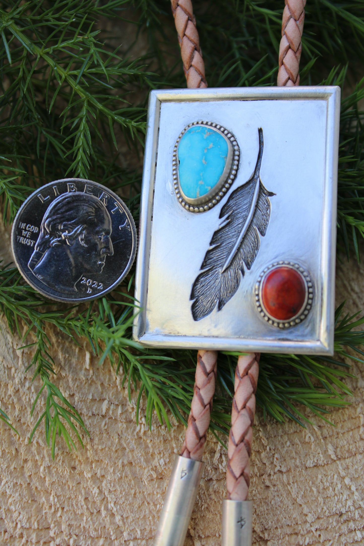 Turquoise and Sonora Sunrise Bolo Tie with Silver Overlay