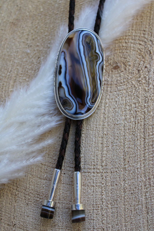 Brown Crazy Lace Agate Bolo Tie