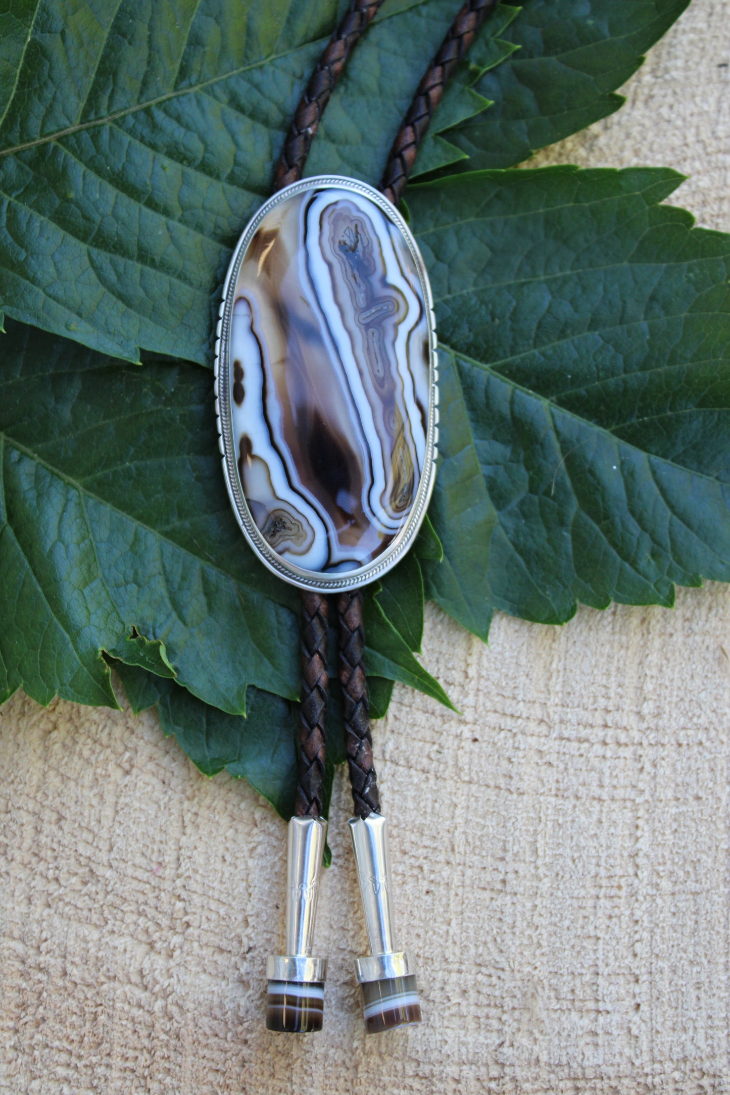 Brown Crazy Lace Agate Bolo Tie