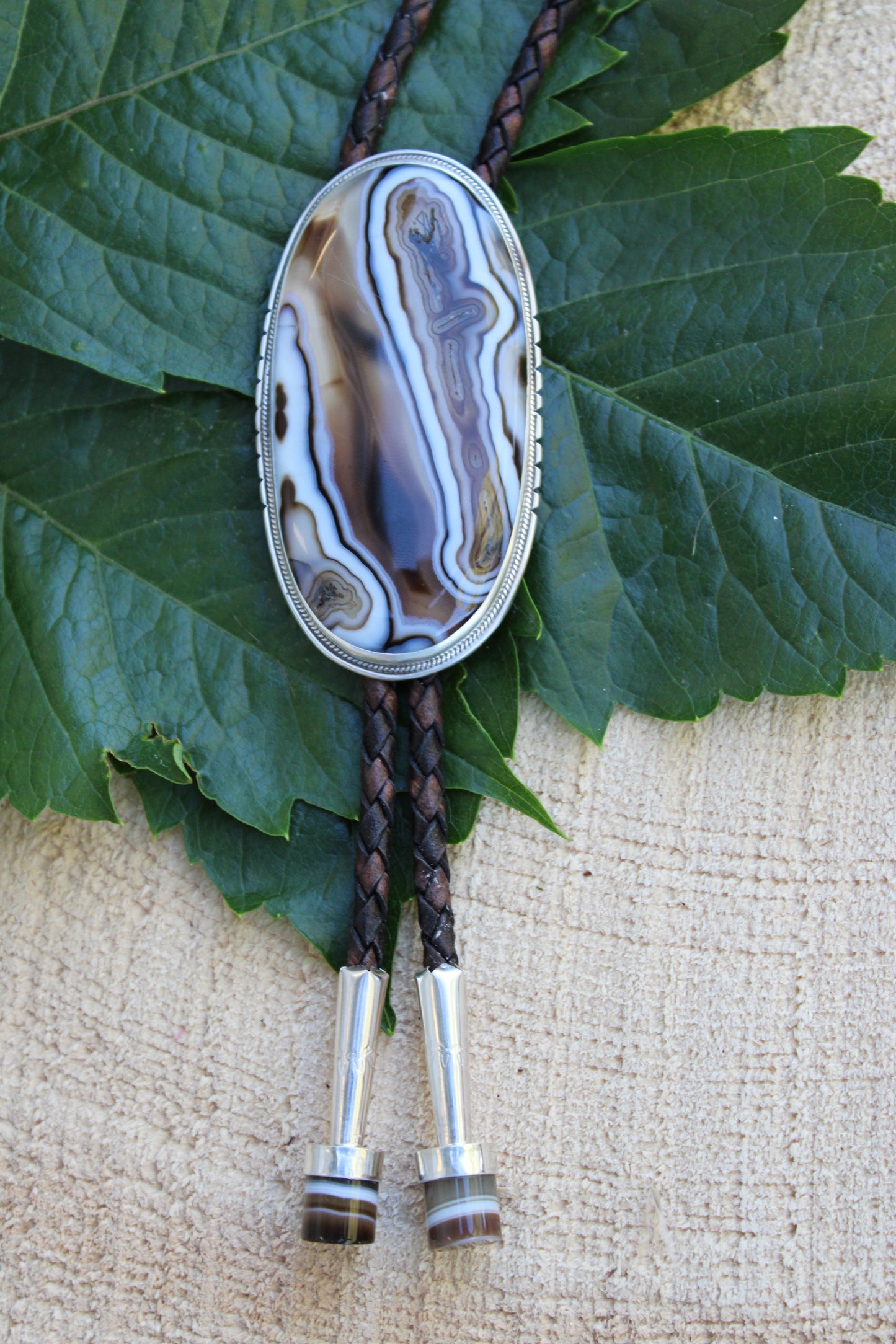 Brown Crazy Lace Agate Bolo Tie