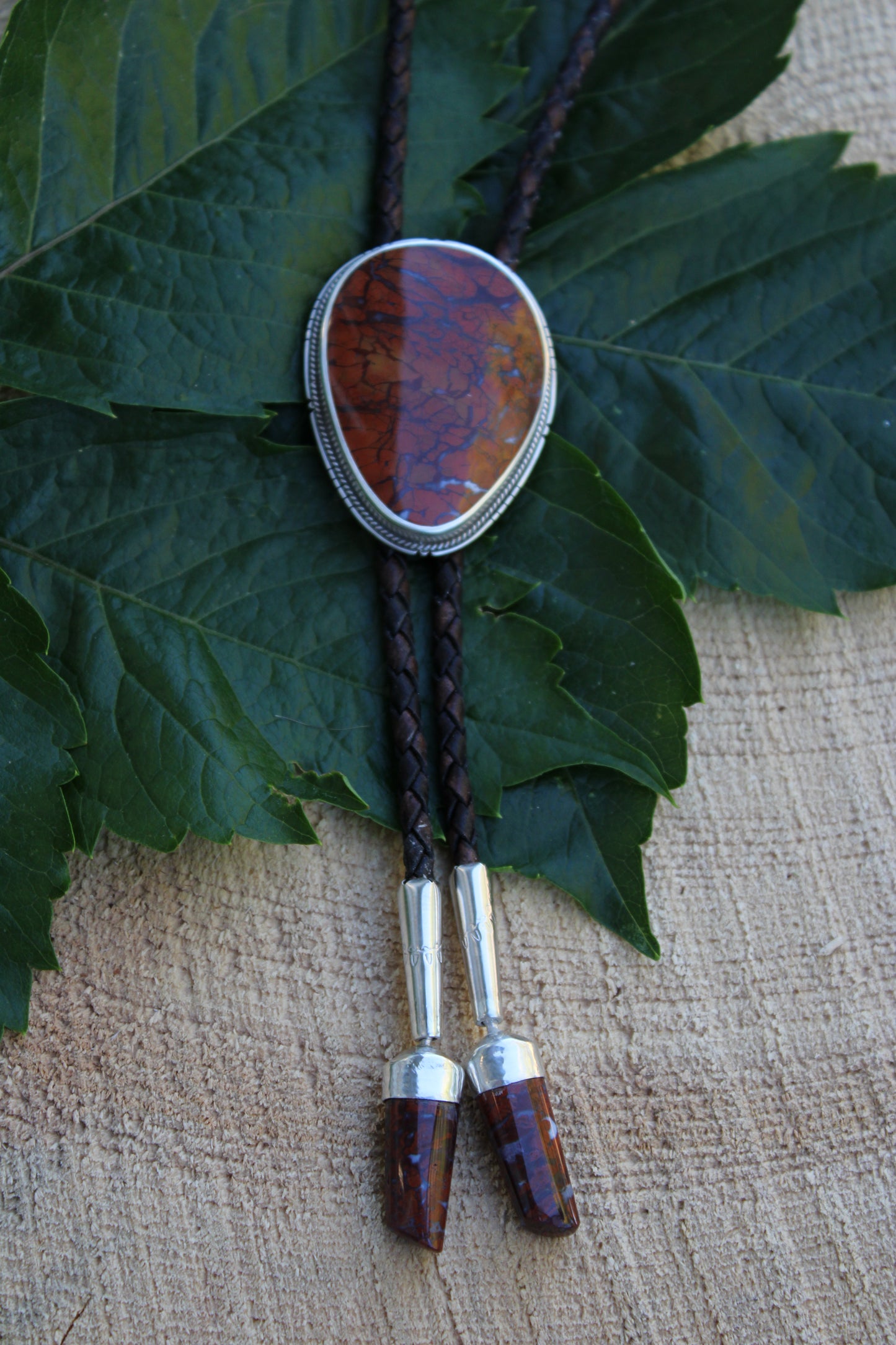 Southern Utah Red Jasper Bolo Tie with Swivel Tips