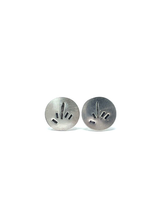 Subtle stamped "Bird" silver disc- Stud Earrings