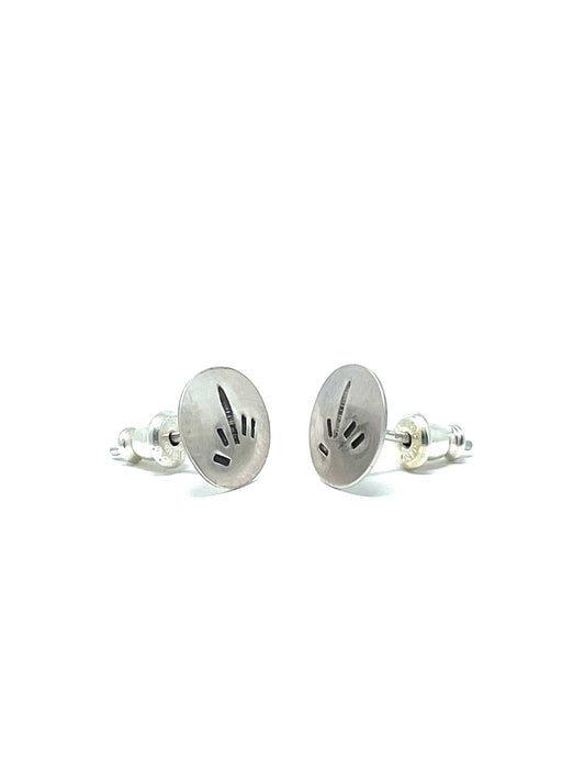 Subtle stamped "Bird" silver disc- Stud Earrings