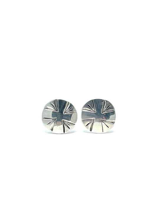 Stamped Cross silver disc- Stud Earrings