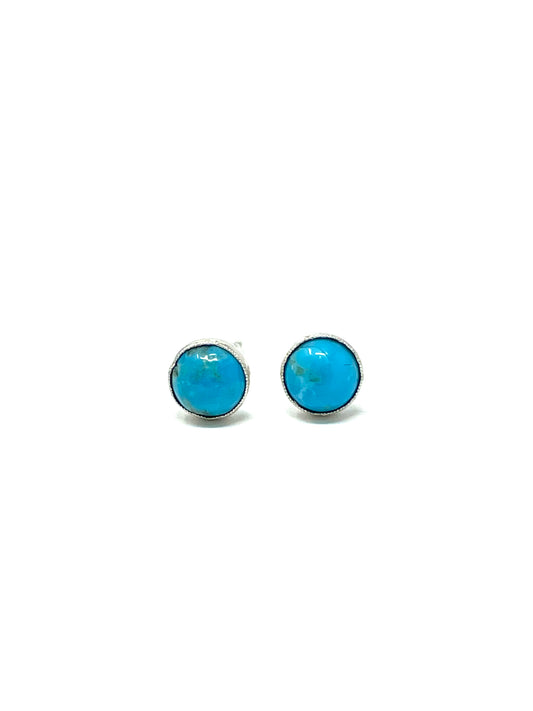 Kingman Turquoise Stud Earrings 4MM Round