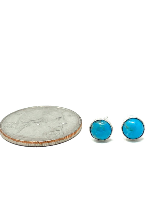 Kingman Turquoise Stud Earrings 4MM Round